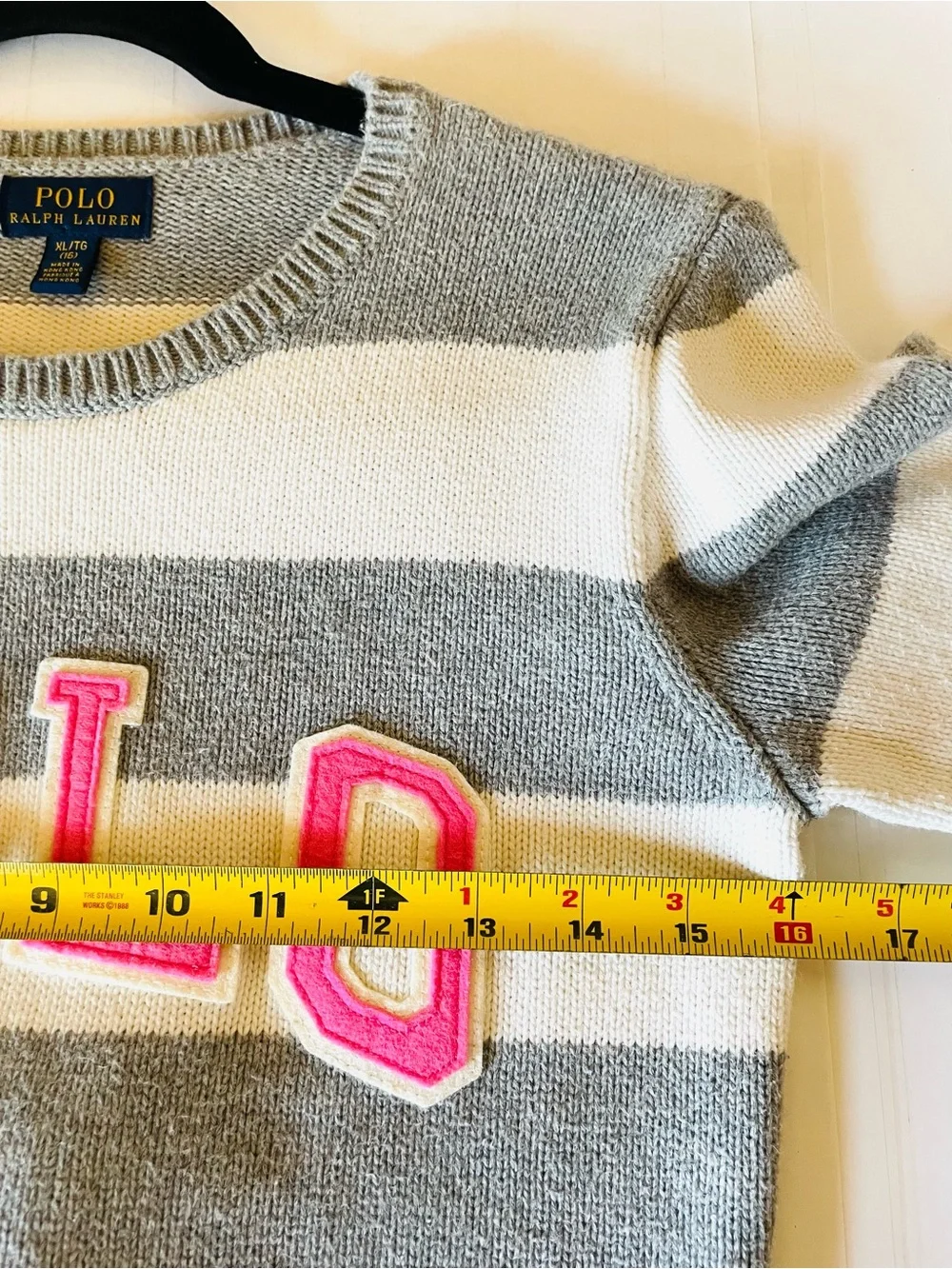 RARE VTG girls XL POLO Ralph Lauren sweater letterman spellout cotton Knit 16